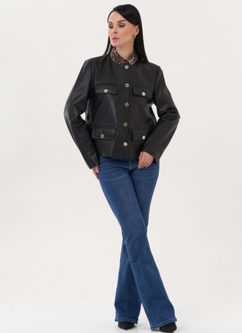 Жакет из натуральной кожи с акцентными пуговицами