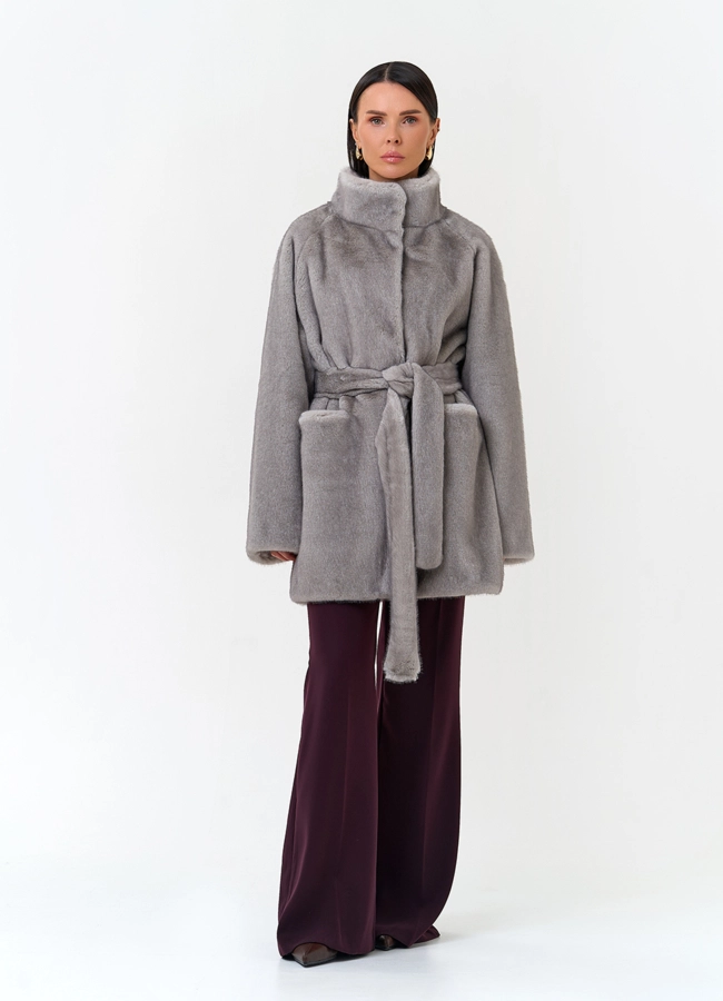 Женское пальто из эко меха модель № 33874 универмаг малина