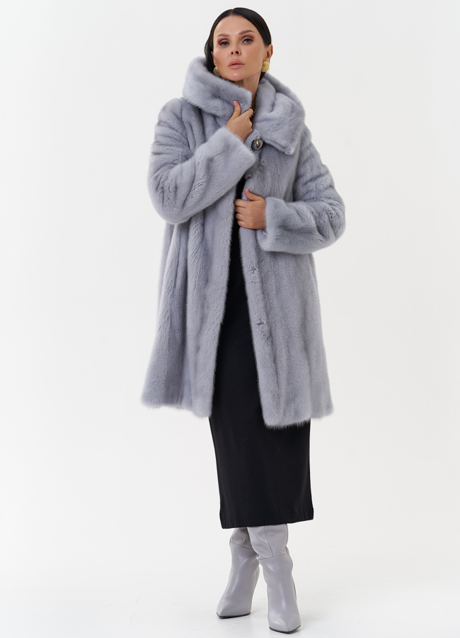 Женская шуба из меха норки с капюшоном модель № 29230 универмаг малина