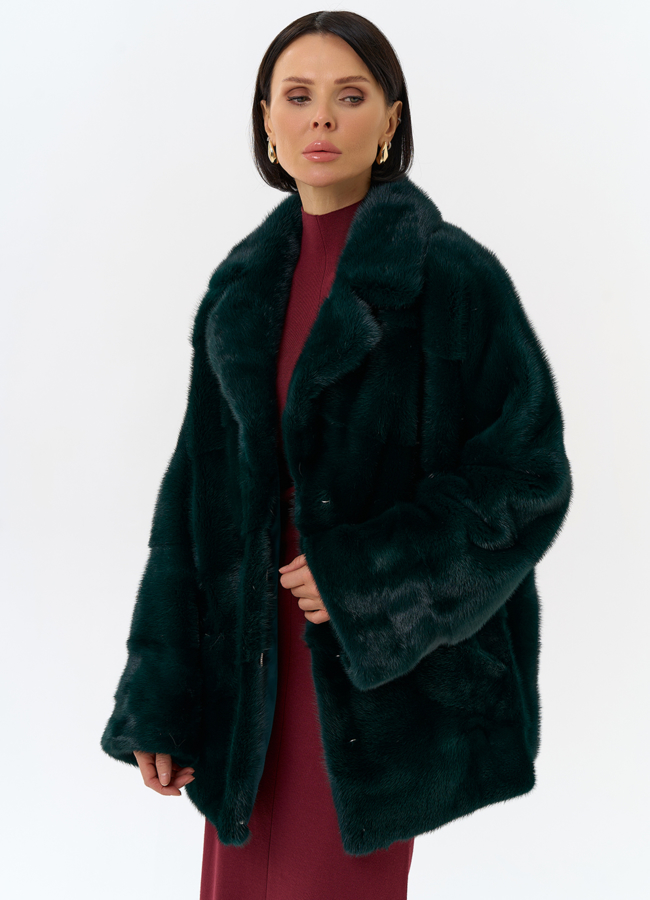 Шуба из меха норки с английским воротником в зеленом цвете модель № 31757 универмаг малина