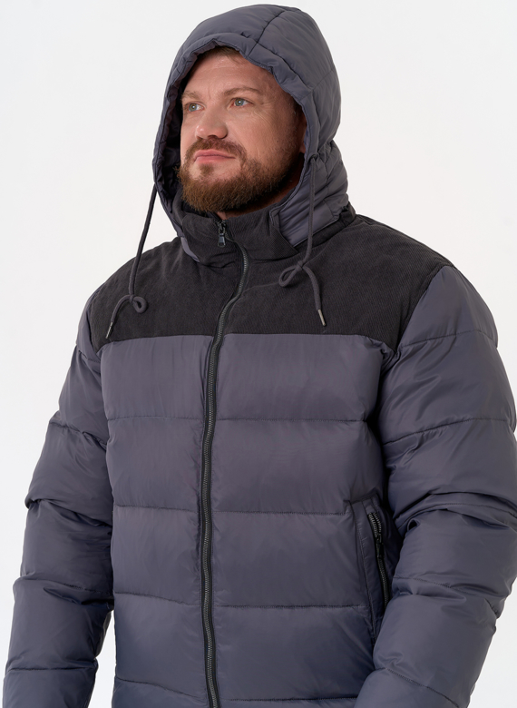 Мужской пуховик с отделкой из вельвета