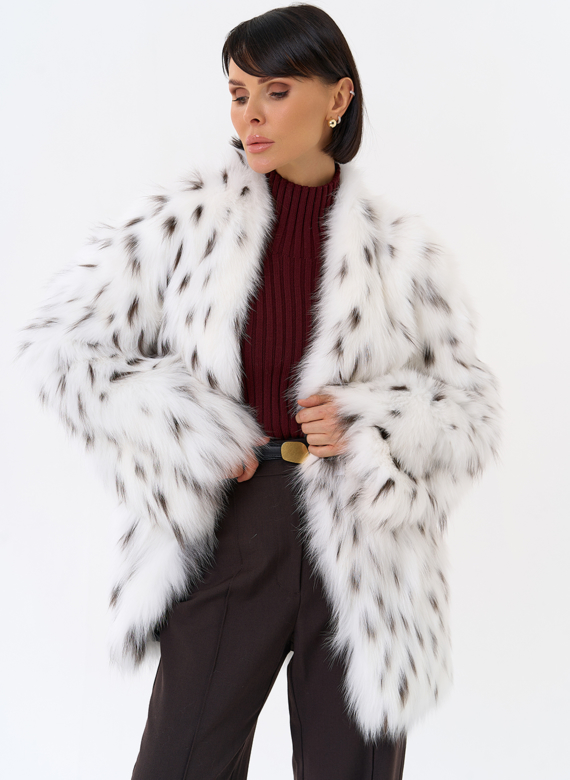 Шуба из лисы с инкрустацией под рысь