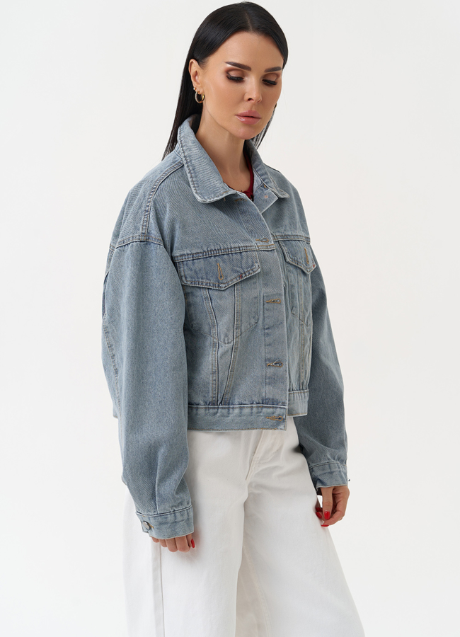 Женская джинсовая куртка голубого цвета модель № 30407 в кредит