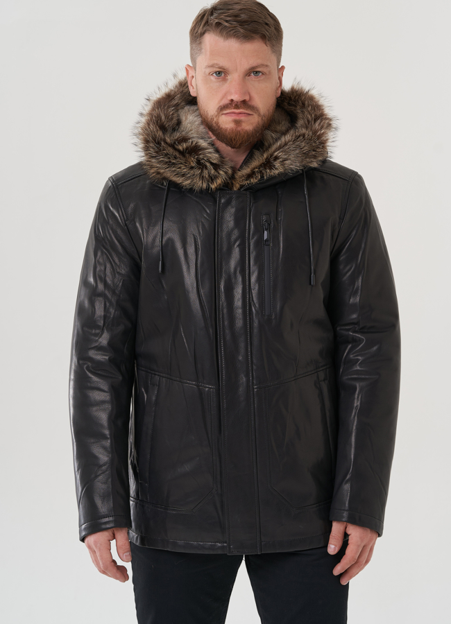 Мужская куртка с капюшоном на мехе из волка модель № 25614 универмаг малина