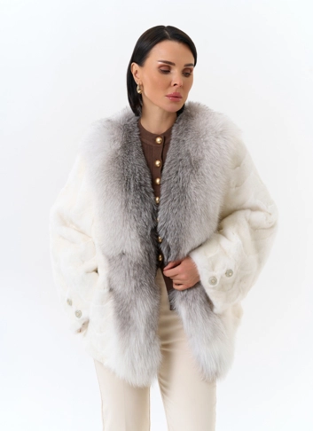 Шуба из норки с отделкой из меха лисы фото